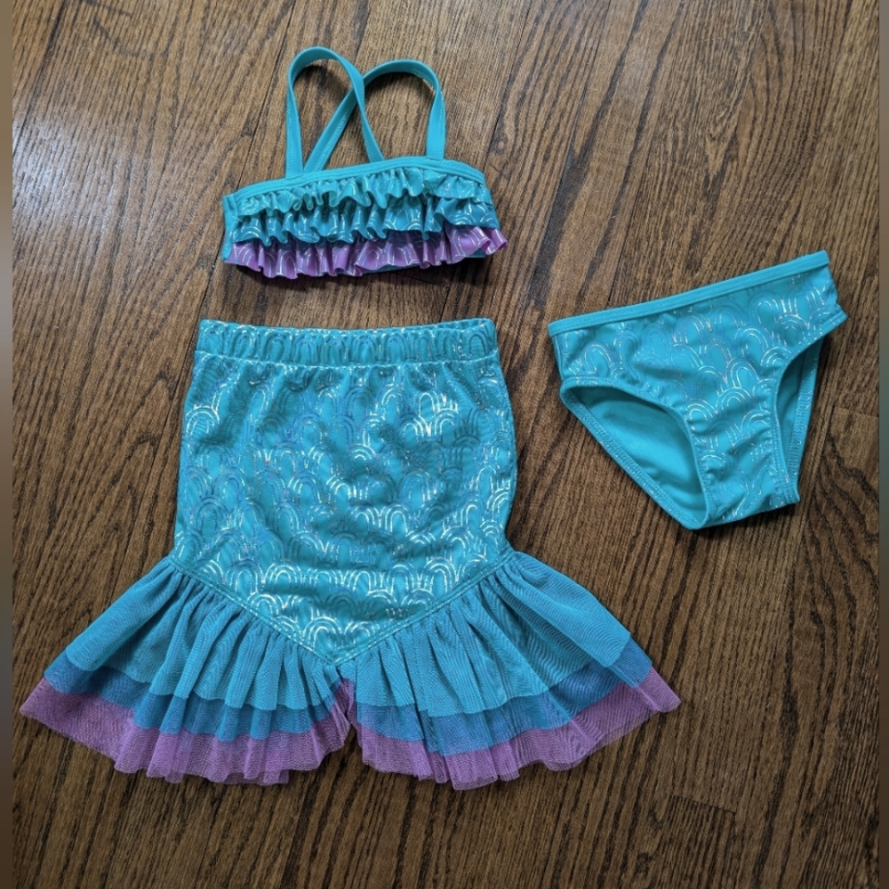 3 Pc. Cat & Jack Size 12M Bikini Top and Bottoms and Mermaid Skirt UPF 50+